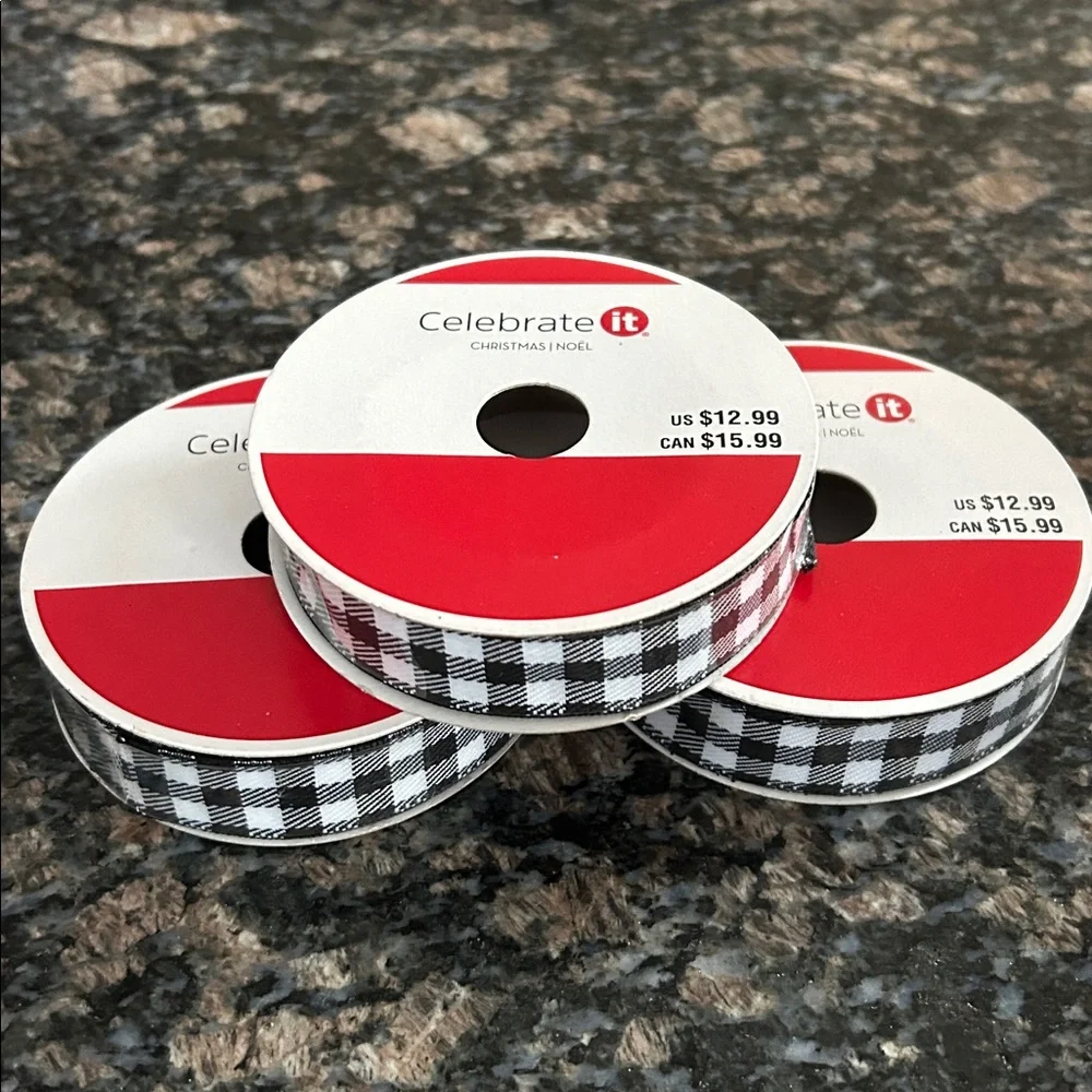 CELEBRATE IT WIRED RIBBON BLACK & WHITE PLAIF 7/8